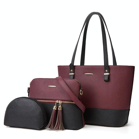 Large Capacity Fashion Handbag With Diagonal Design And Letter Detail Purple Black Women's Bags & Handbags