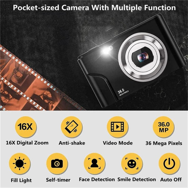 36Mp 2.7K Full Hd Digital Camera With 16X Zoom For Children 2.4 Inch Screen Pink Digital Cameras
