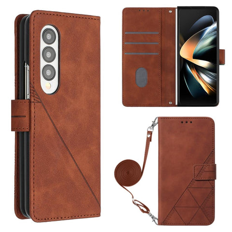 Embossed Leather Flip Crossbody Phone Case 3D Design For Samsung Galaxy Z Fold4 5G Brown Other Mobile Accessories