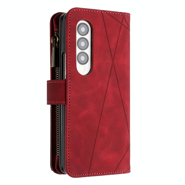 For Samsung Galaxy Z Fold4 5G Leather Zip Wallet With Rhombus Texture Red Cases Covers & Skins