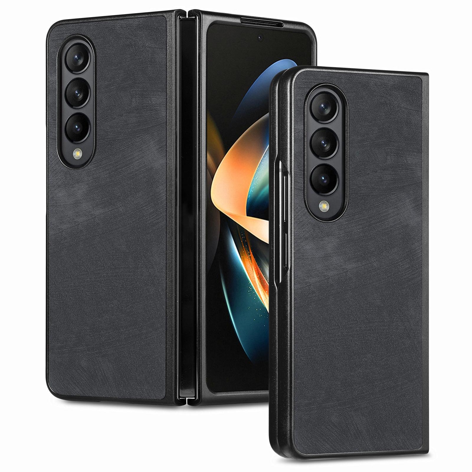 For Samsung Galaxy Z Fold4 5G Pu Back Cover Solid Colour Black Cases Covers & Skins