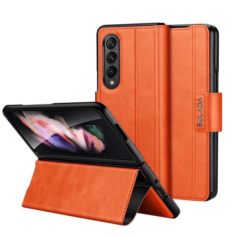 For Samsung Galaxy Z Fold4 5G Magnetic Snap Leather Flip Case All Inclusive Orange Cases Covers & Skins