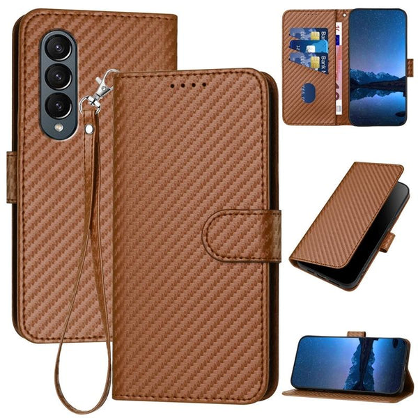 For Samsung Galaxy Z Fold4 5G Carbon Fiber Leather Phone Case With Lanyard Black Cases Covers & Skins