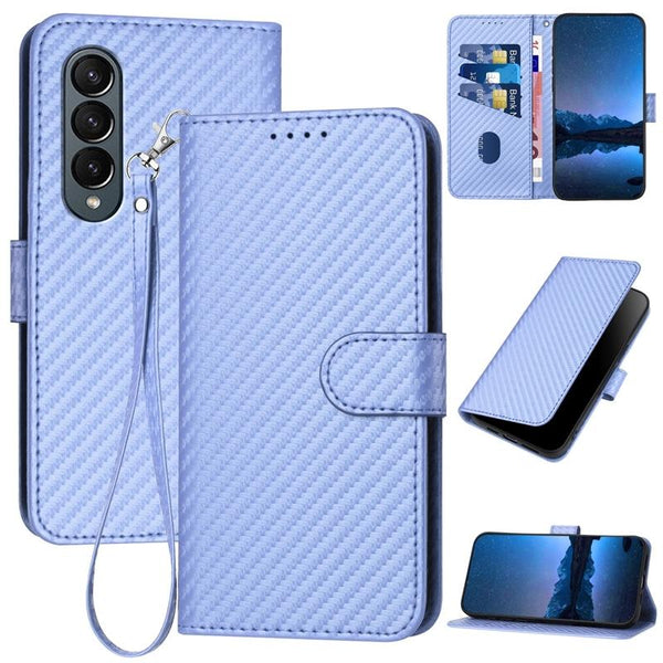 For Samsung Galaxy Z Fold4 5G Carbon Fiber Leather Phone Case With Lanyard Black Cases Covers & Skins