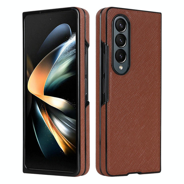 For Samsung Galaxy Z Fold4 5G Foldable Cross Pattern Phone Case Compact Design Brown Other Mobile Accessories