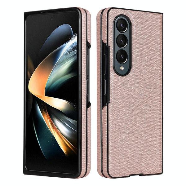 For Samsung Galaxy Z Fold4 5G Foldable Cross Pattern Phone Case Compact Design Brown Other Mobile Accessories