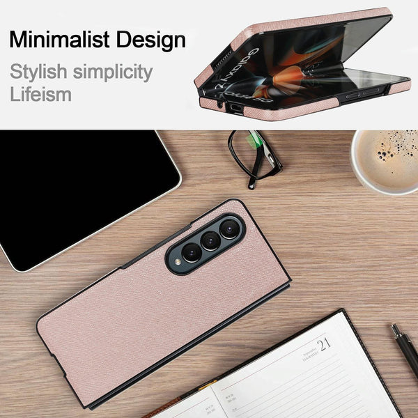 For Samsung Galaxy Z Fold4 5G Foldable Cross Pattern Phone Case Compact Design Brown Other Mobile Accessories