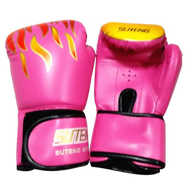 Adult Flame Pattern Pu Leather Boxing Gloves Pink Gloves Boxing