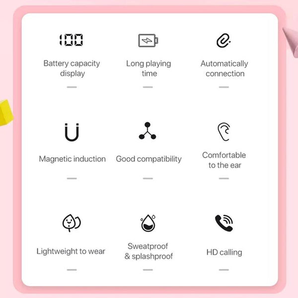 Digital Display Sports Bluetooth Earphones Semi In Ete 16 Tws Pink Earbuds