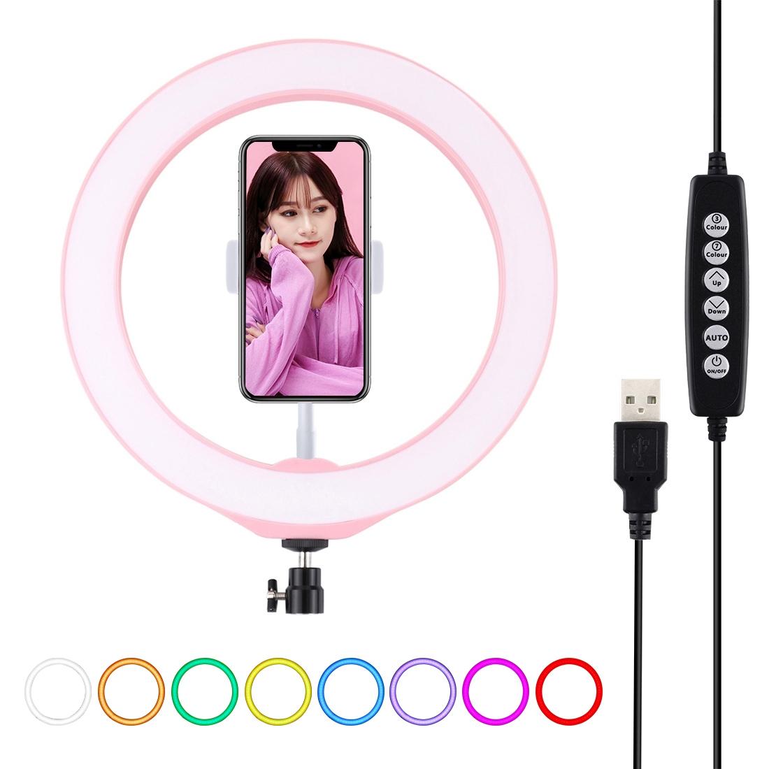 10.2 Usb Led Ring Light With Modes Cold Shoe Tripod & Phone Clamp_Pink Other Lighting & Studio