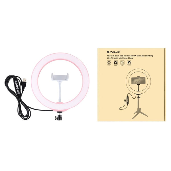 10.2 Usb Led Ring Light With Modes Cold Shoe Tripod & Phone Clamp_Pink Other Lighting & Studio