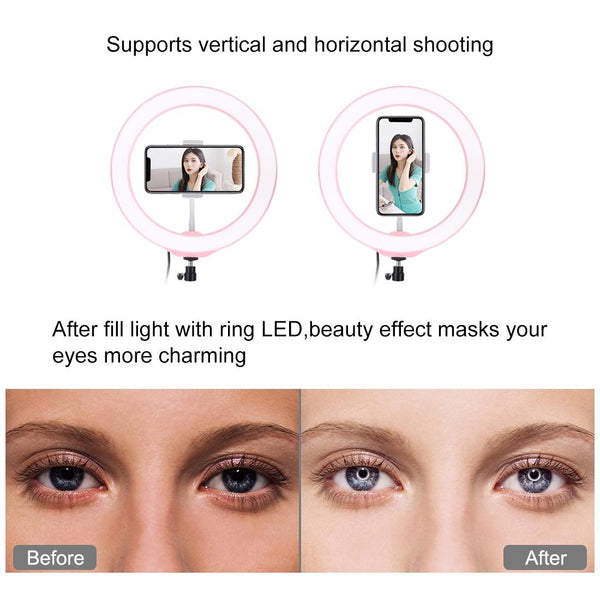 10.2 Usb Led Ring Light With Modes Cold Shoe Tripod & Phone Clamp_Pink Other Lighting & Studio