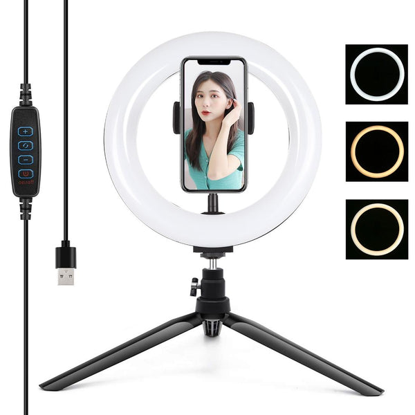 7.9 Led Ring Light With Tripod And Phone Clamp 3 Modes Dimmable Dual Colour Temperature Selfie Lights