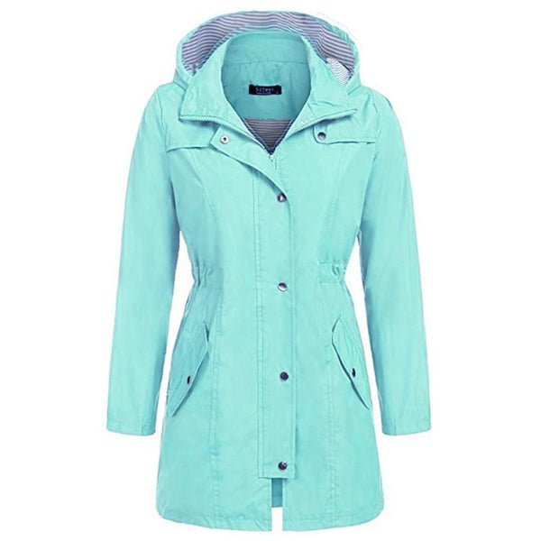 Casual Women Waterproof Waist Hooded Long Coat Size Xl Blue Coats Jackets & Vests
