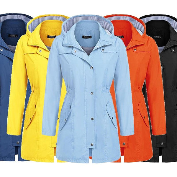 Casual Women Waterproof Waist Hooded Long Coat Size Xl Blue Coats Jackets & Vests