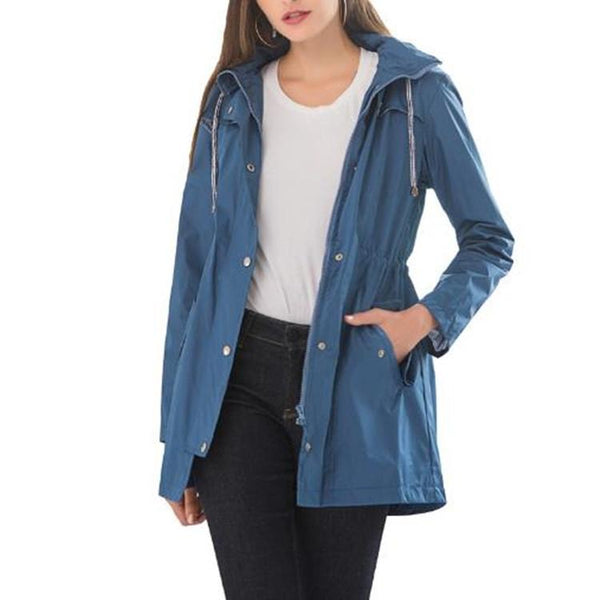Casual Women Waterproof Waist Hooded Long Coat Size Xl Blue Coats Jackets & Vests