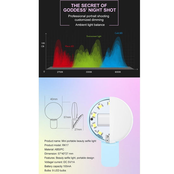 Mini Beauty Light For Smartphones 3 Brightness Levels 9 Led Warm / White Iphone Galaxy Huawei Xiaomi Lg Htc_Pink Other Lighting & Studio