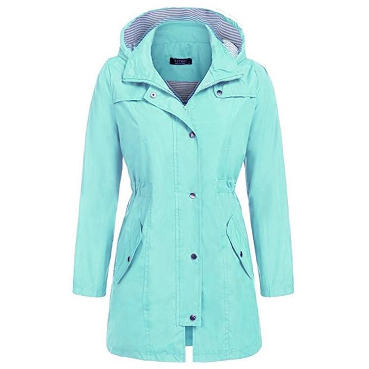 Casual Women Waterproof Waist Hooded Long Coat Blue Xxl Coats Jackets & Vests