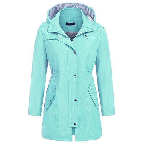 Casual Women Waterproof Waist Hooded Long Coat Blue Xxl Coats Jackets & Vests