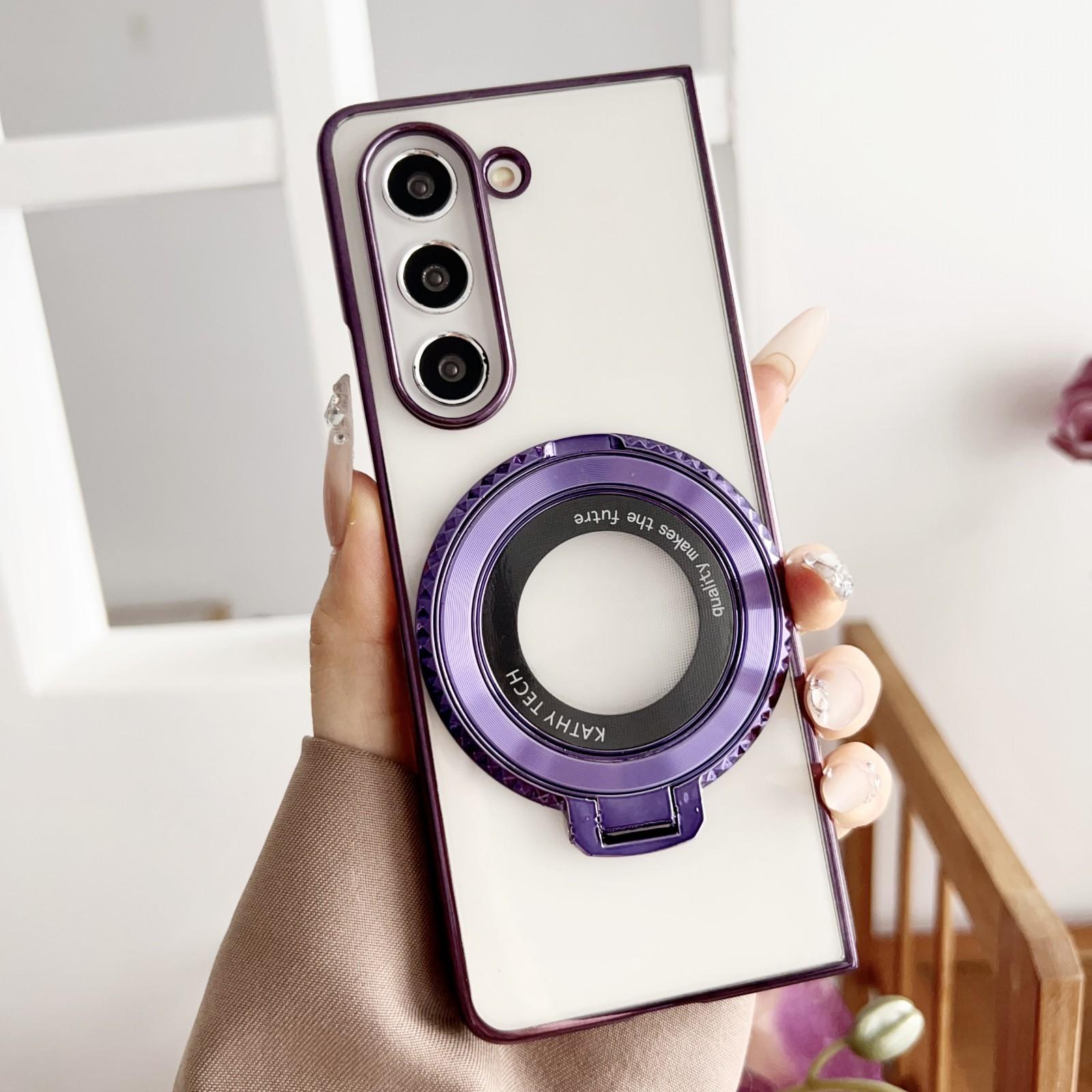 For Samsung Galaxy Z Fold4 5G Shockproof Magsafe Holder Rotating Plating Phone Case Purple Cases Covers & Skins