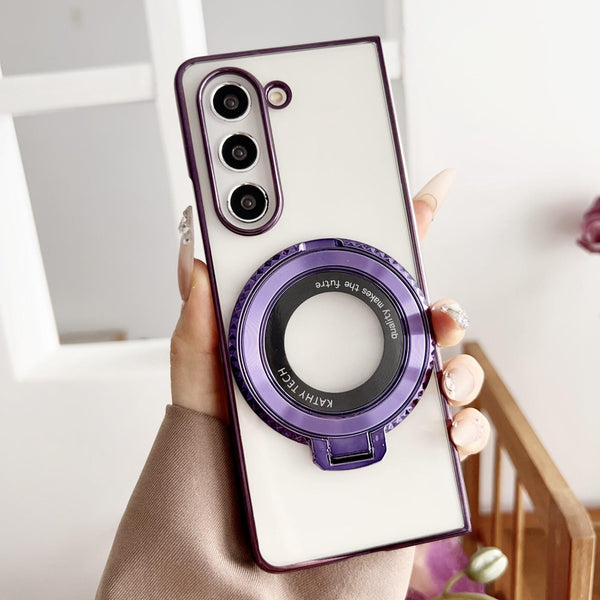 For Samsung Galaxy Z Fold4 5G Shockproof Magsafe Holder Rotating Plating Phone Case Purple Cases Covers & Skins