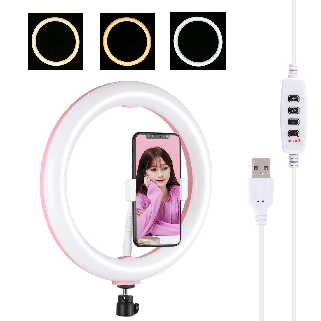 26Cm Usb 3 Modes Dimmable Led Ring Light With Phone Clamp Selfie Lights