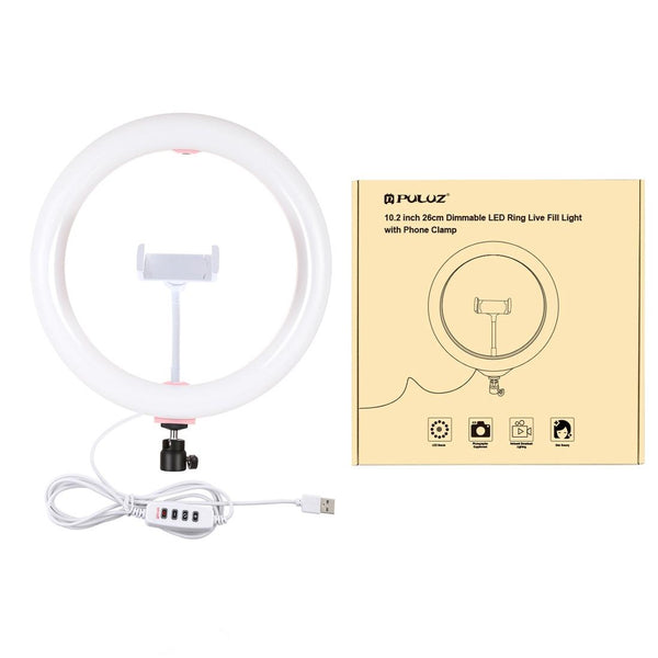 26Cm Usb 3 Modes Dimmable Led Ring Light With Phone Clamp Selfie Lights