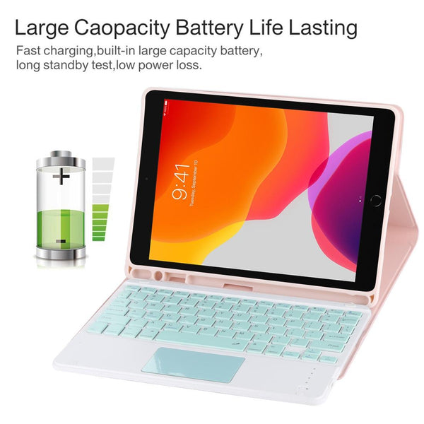 Bluetooth Keyboard & Tablet Case For Ipad 10.2 / Air 2019 Detachable Touch Pad Pen Slot Holder Microfiber Leather Pink Light Green Keyboards