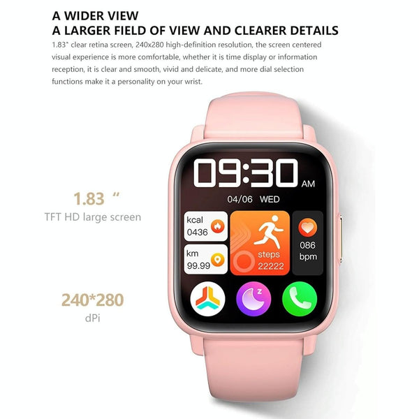 1.83 Inch Ip68 Waterproof Smart Watch Support Heart Rate Blood Oxygen Pressure Monitoring Pink Smart Watches