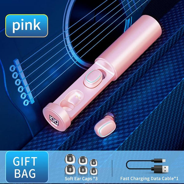 True Wireless Bluetooth Earphones With Digital Display And Charging Box Pink Earbuds
