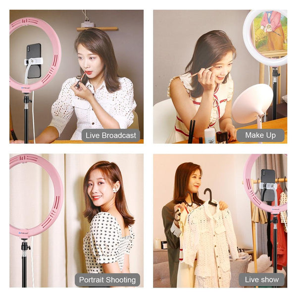 30Cm Usb Dual Colour Led Ring Light With Phone Clamp Pink Selfie Lights