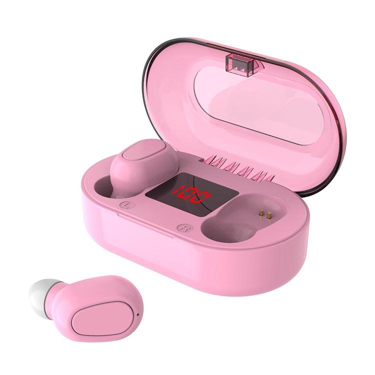 9D Sound Effect Wireless Bluetooth 5.0 Earphone With Charging Box Digital Display Pink Earbuds
