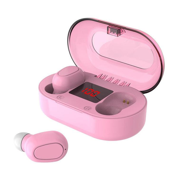 9D Sound Effect Wireless Bluetooth 5.0 Earphone With Charging Box Digital Display Pink Earbuds