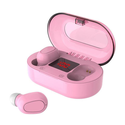 9D Sound Effect Wireless Bluetooth 5.0 Earphone With Charging Box Digital Display Pink Earbuds