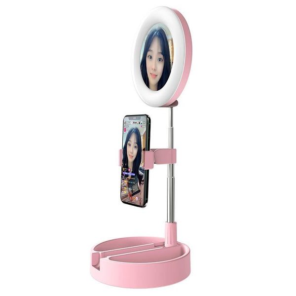Foldable Desktop Makeup Mirror Holder With Storage_Pink Makeup Mirrors