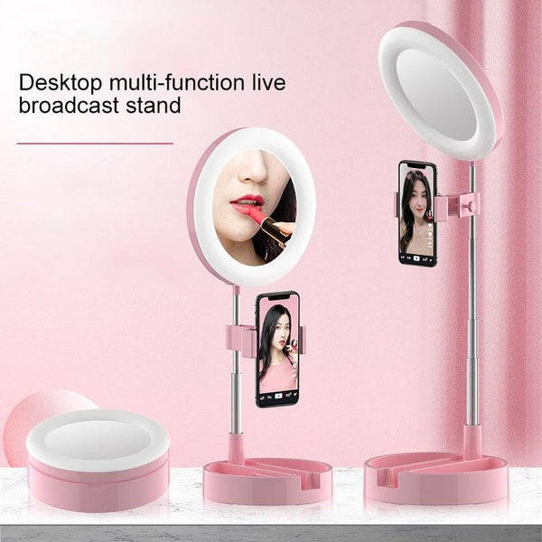 Foldable Desktop Makeup Mirror Holder With Storage_Pink Makeup Mirrors