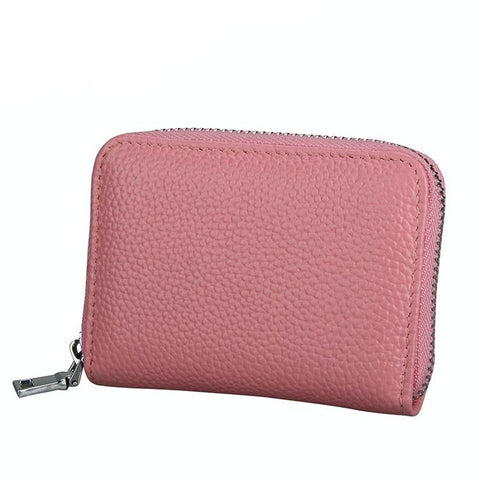 Anti Magnetic Rfid Leather Zip Wallet Zipper Closure Pink Wallets