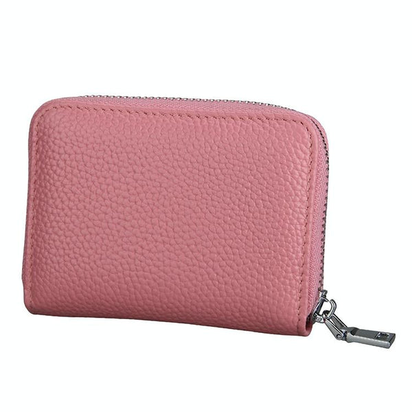 Anti Magnetic Rfid Leather Zip Wallet Zipper Closure Pink Wallets