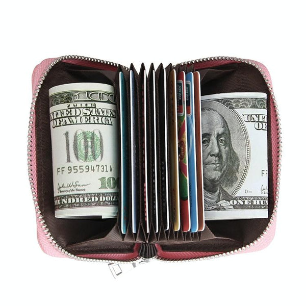 Anti Magnetic Rfid Leather Zip Wallet Zipper Closure Pink Wallets