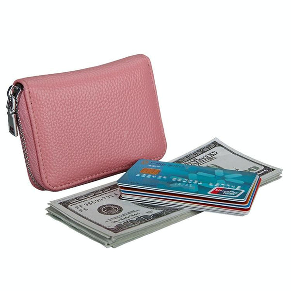 Anti Magnetic Rfid Leather Zip Wallet Zipper Closure Pink Wallets