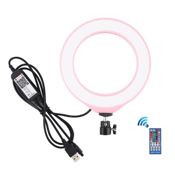 Dimmable 6.2 Usb Rgbw Led Ring Light With Cold Shoe Tripod & Remote_Pink Other Lighting & Studio