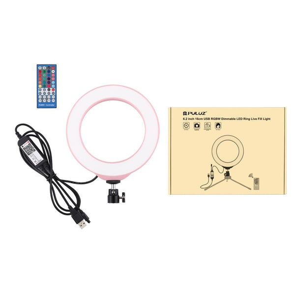Dimmable 6.2 Usb Rgbw Led Ring Light With Cold Shoe Tripod & Remote_Pink Other Lighting & Studio