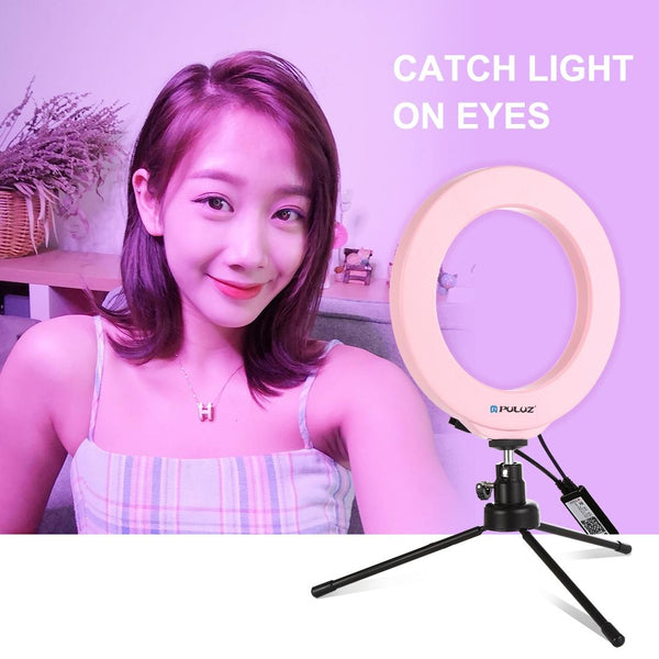 Dimmable 6.2 Usb Rgbw Led Ring Light With Cold Shoe Tripod & Remote_Pink Other Lighting & Studio
