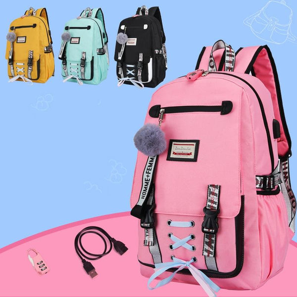 Anti Theft Usb Backpack For Sports And Leisure Pink Women Backpacks