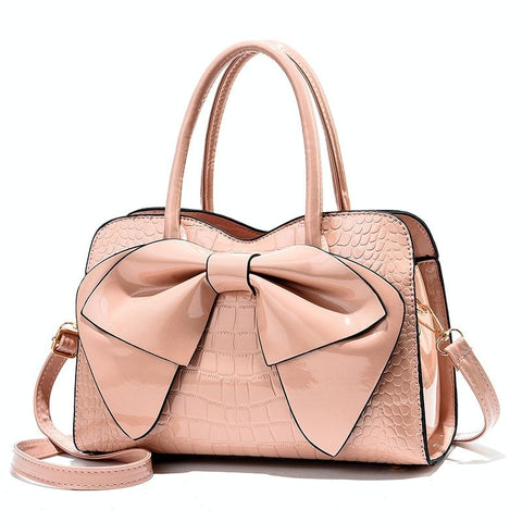 Leather Ladies Handbag Bright Bow Design Pink Women's Bags & Handbags