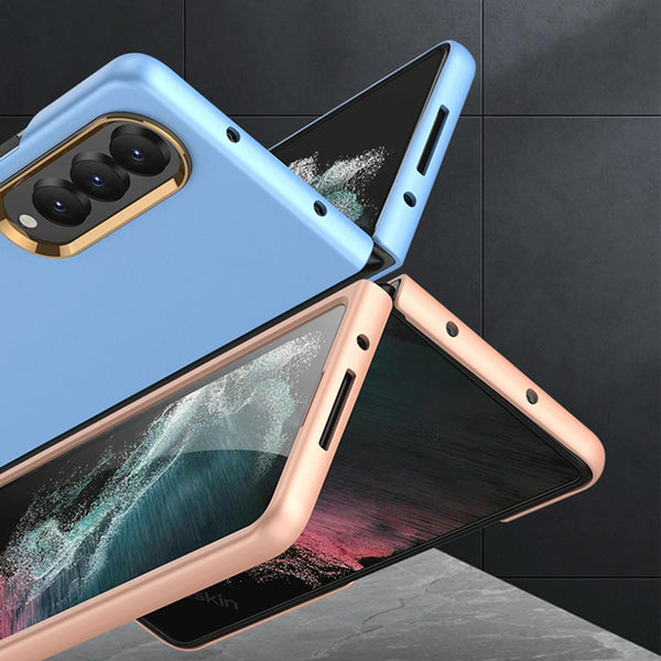 For Samsung Galaxy Z Fold4 5G Electroplating Lens Frame Case Ultra Thin Blue Cases Covers & Skins