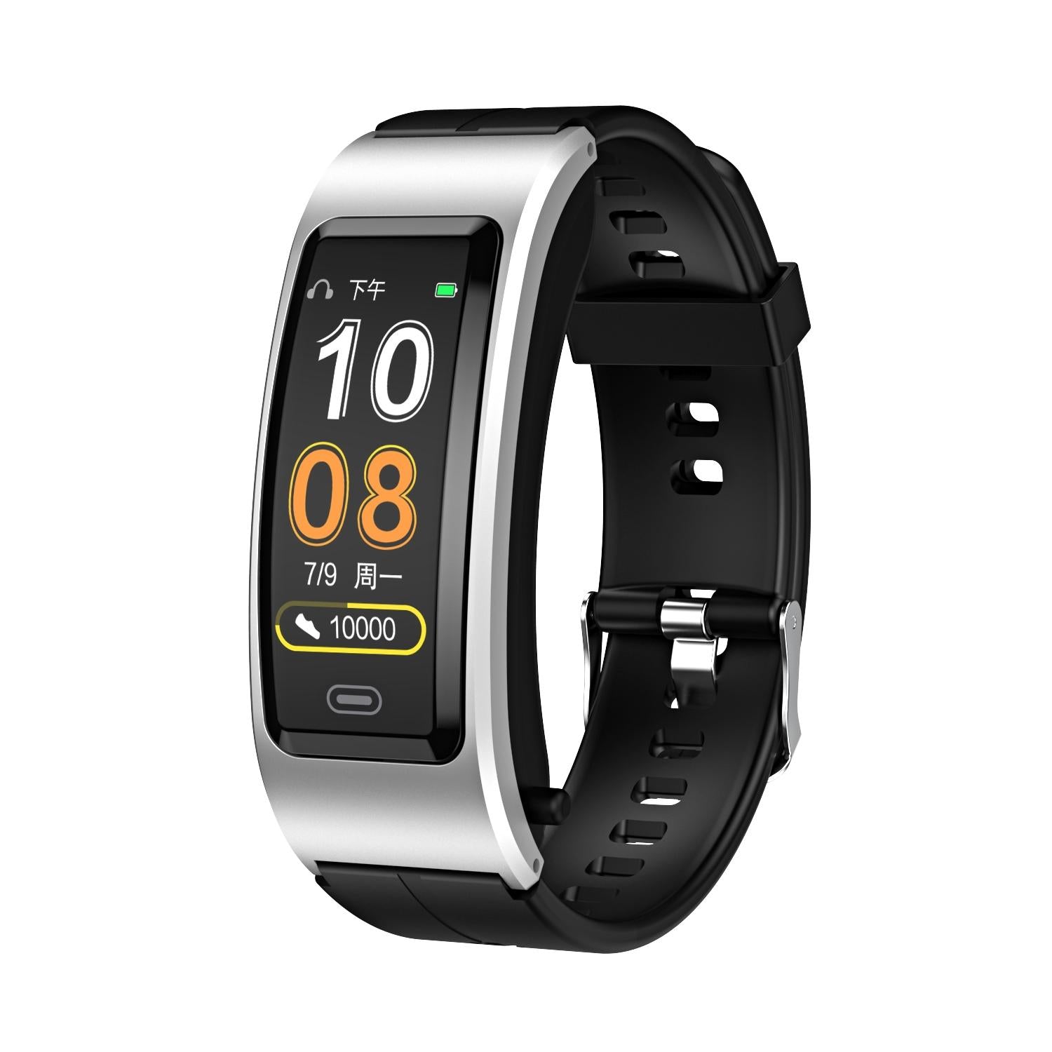 Bluetooth Sleep Heart Monitor Bracelet B7 Silver + Black Silicone Strap Smart Watches