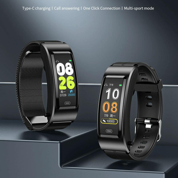 Bluetooth Sleep Heart Monitor Bracelet B7 Silver + Black Silicone Strap Smart Watches