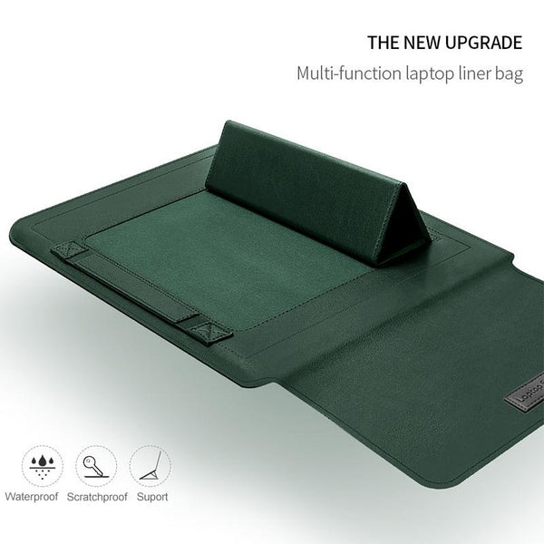 Parallel Universal 4 In Laptop Bag Waterproof Pu Leather Handle Stand Pen Holder Winders Mouse And Charger Bags 13 / 14 Inch Green Laptop Cases & Bags