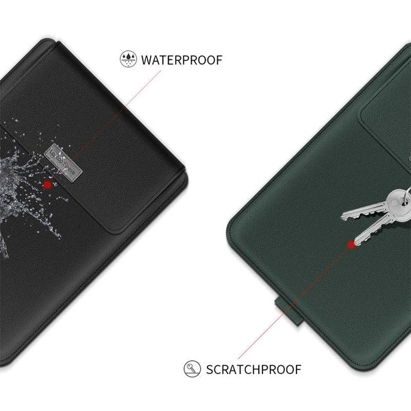 Parallel Universal 4 In Laptop Bag Waterproof Pu Leather Handle Stand Pen Holder Winders Mouse And Charger Bags 13 / 14 Inch Green Laptop Cases & Bags